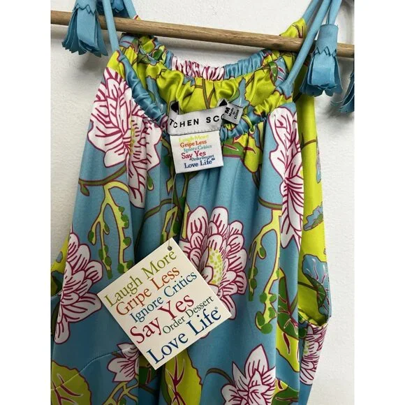Gretchen Scott Halter Tassel Tie Dress Sz M Mystic Garden NWT Turquoise Floral - Picture 5 of 14